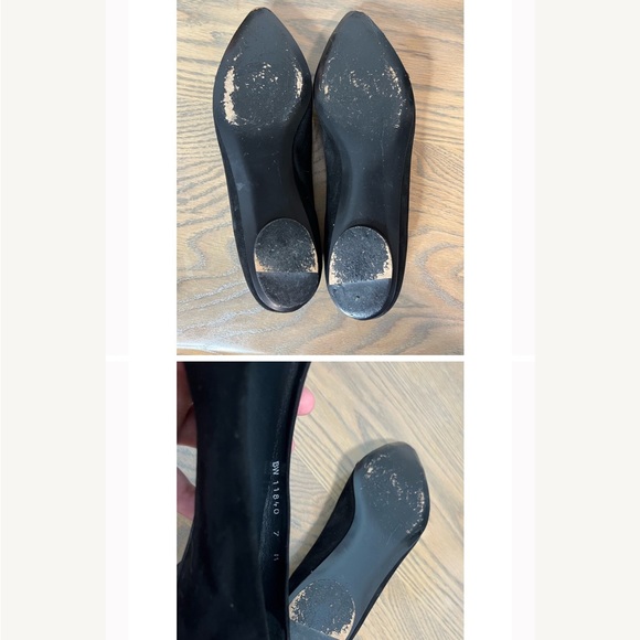 Stuart Weitzman Black Suede Bow Tie Point Flats - Picture 4 of 5